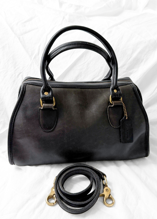 Vintage 1980s Coach Broadway Satchel Black Leather Doctor Bag | USA Made Crossbody Purse