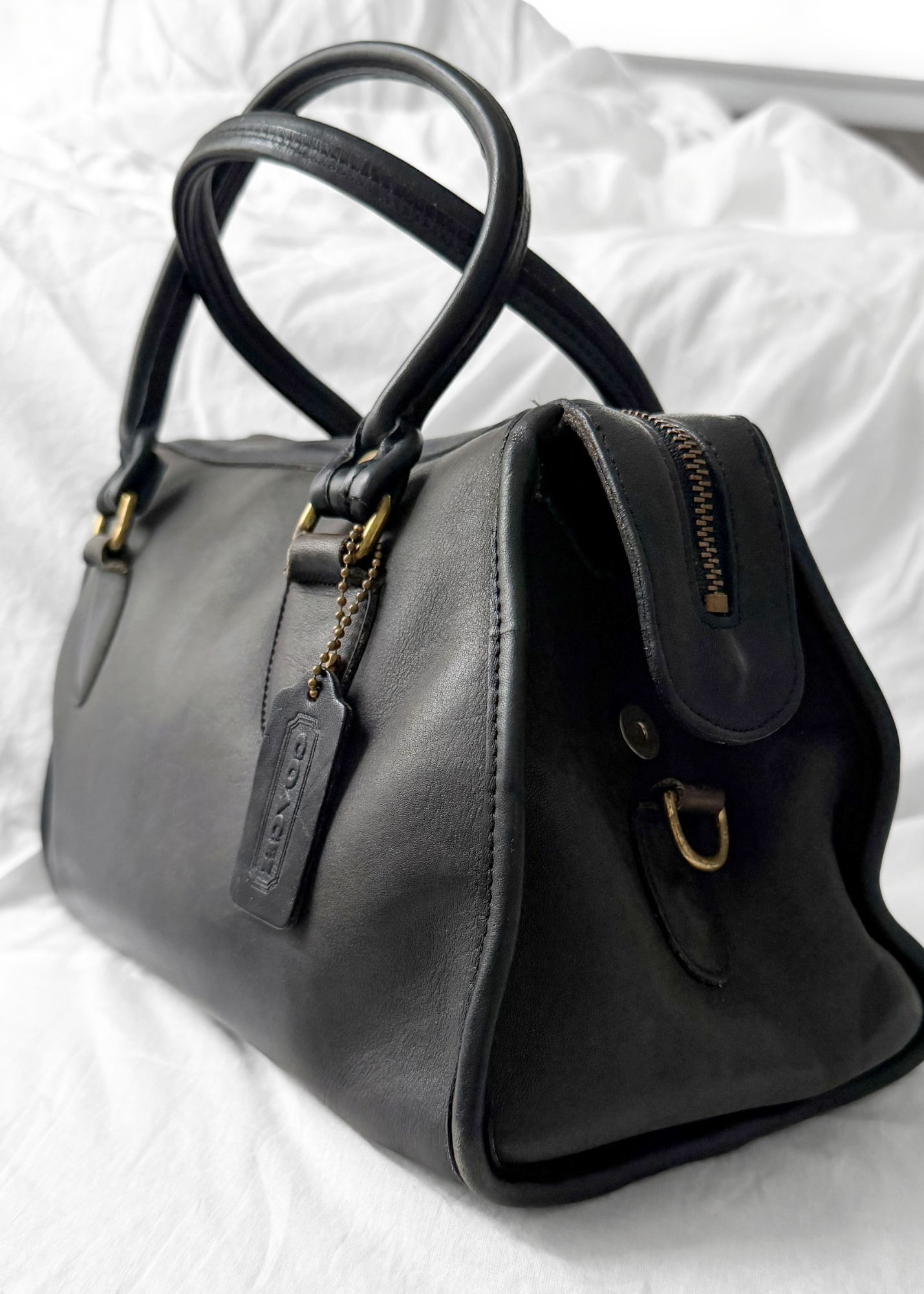 Vintage 1980s Coach Broadway Satchel Black Leather Doctor Bag | USA Made Crossbody Purse