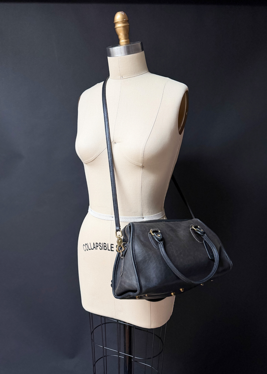 Vintage 1980s Coach Broadway Satchel Black Leather Doctor Bag | USA Made Crossbody Purse