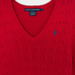 Vintage 00s Ralph Lauren Sport Red Cotton Cable Knit V-Neck Sweater (M)