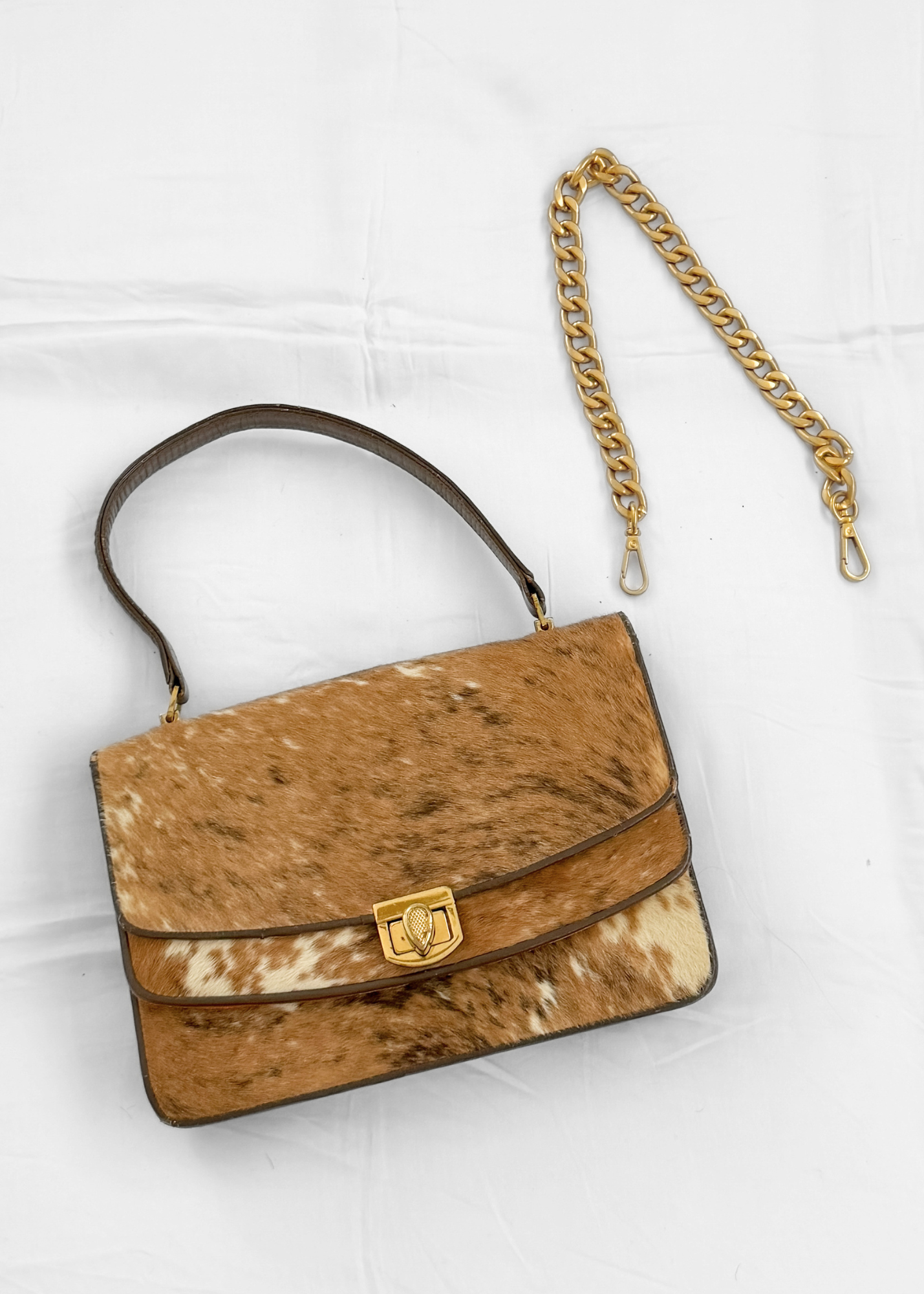 Vintage Calf Pony Hair Top Handle Brown Leather Handbag | Mid-Century Made in Mexico Purse