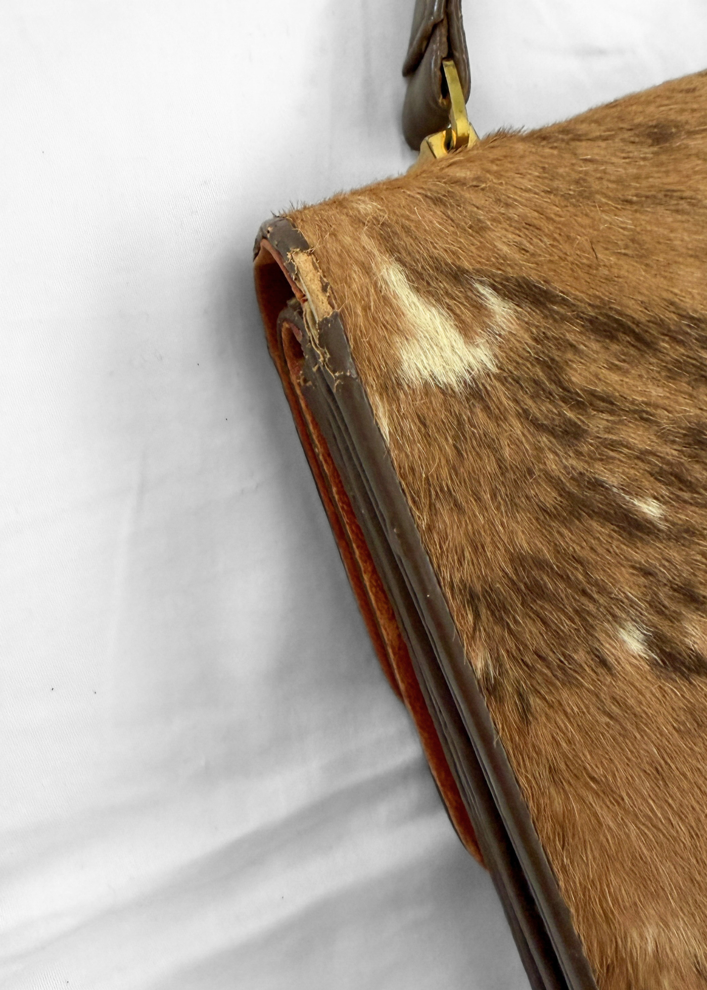 Vintage Calf Pony Hair Top Handle Brown Leather Handbag | Mid-Century Made in Mexico Purse