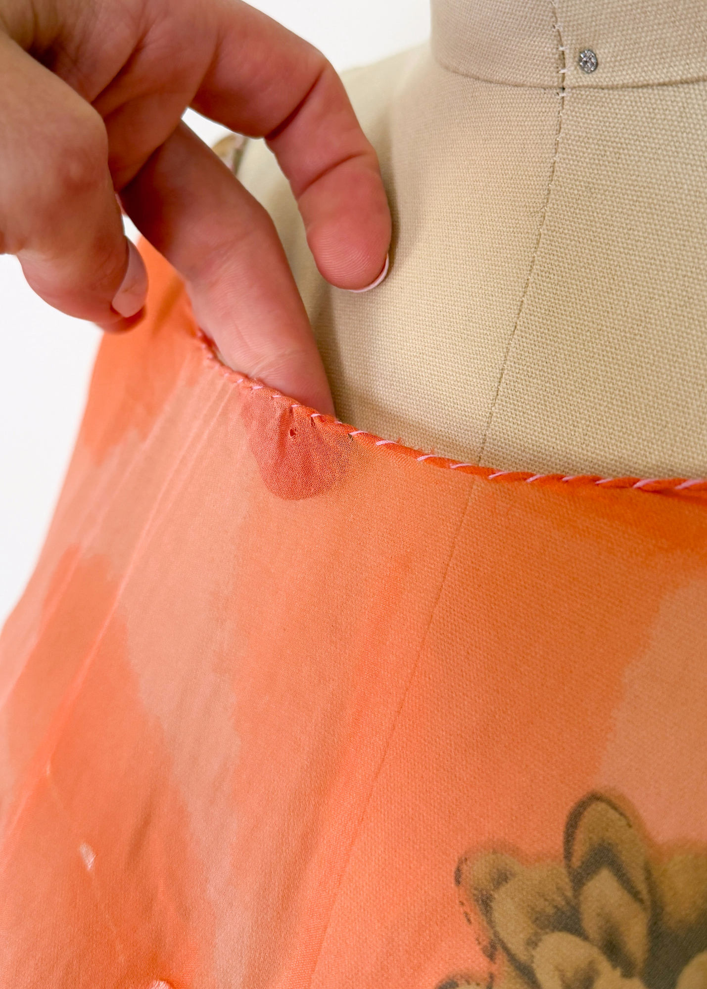 Vintage Hand Made Peach Coral Silk Kaftan Maxi Ethereal Boho Dress
