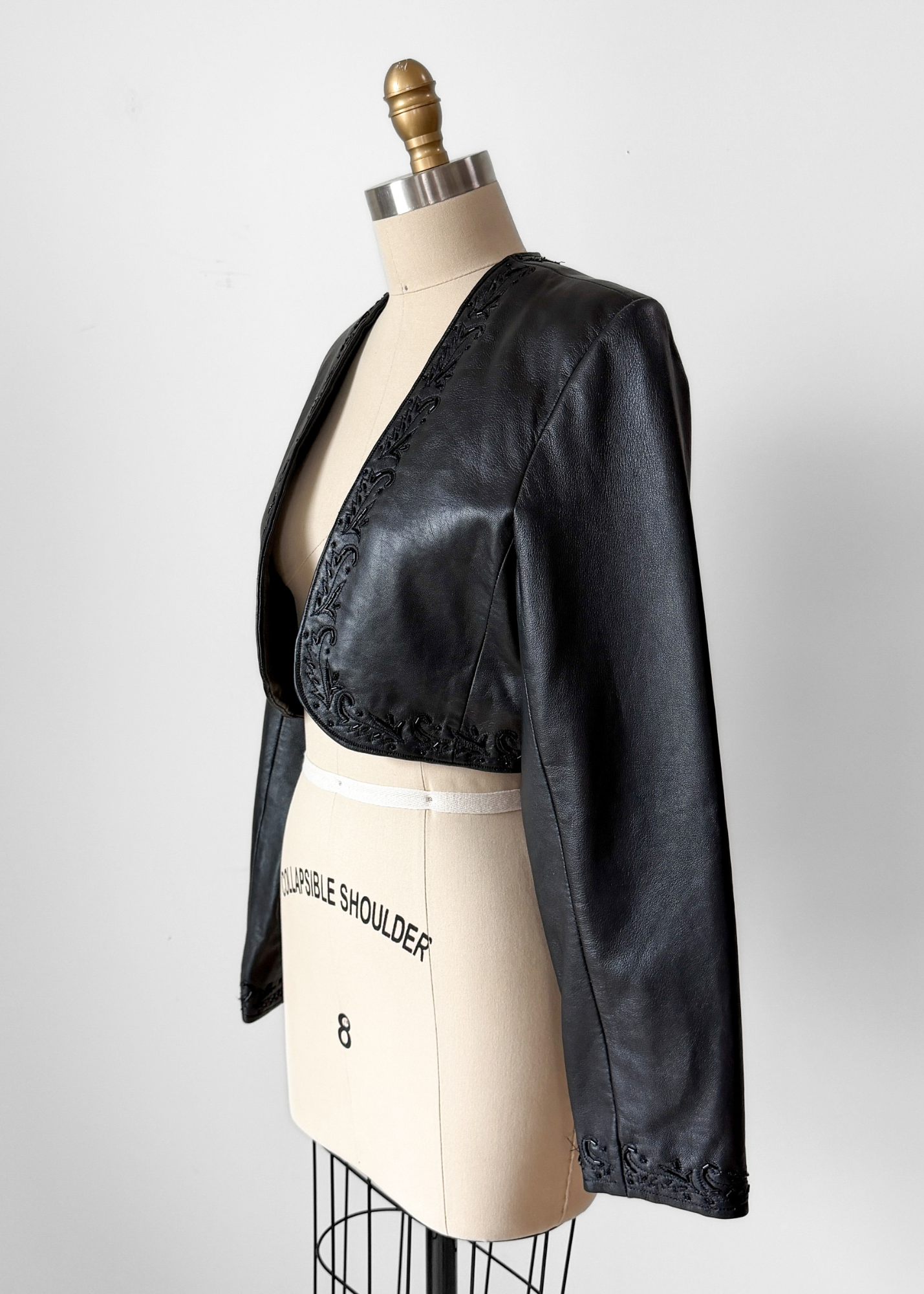 Vintage Bagatelle Leather Cropped Beaded Embroidered Bolero Jacket (L)