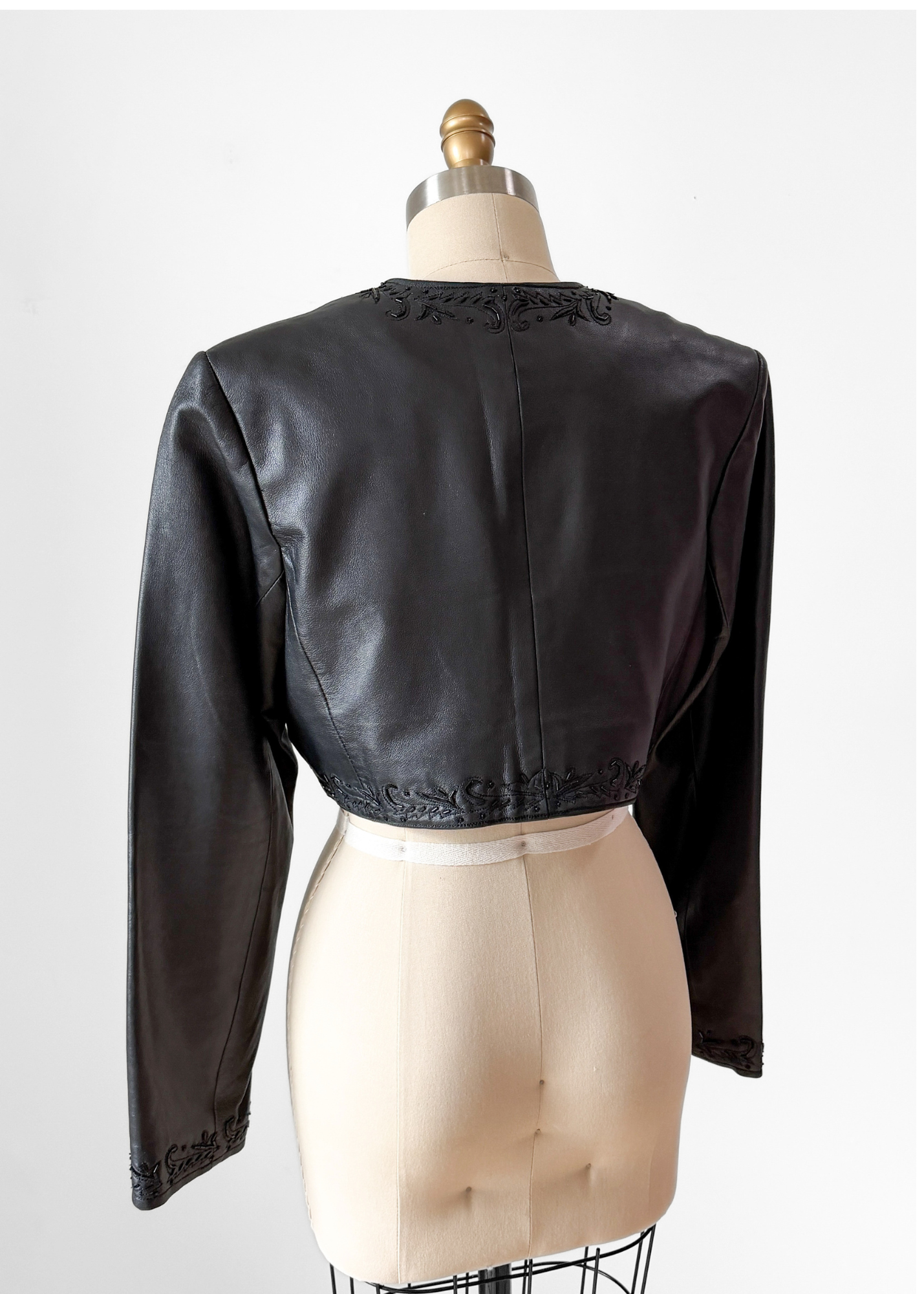 Vintage Bagatelle Leather Cropped Beaded Embroidered Bolero Jacket (L)