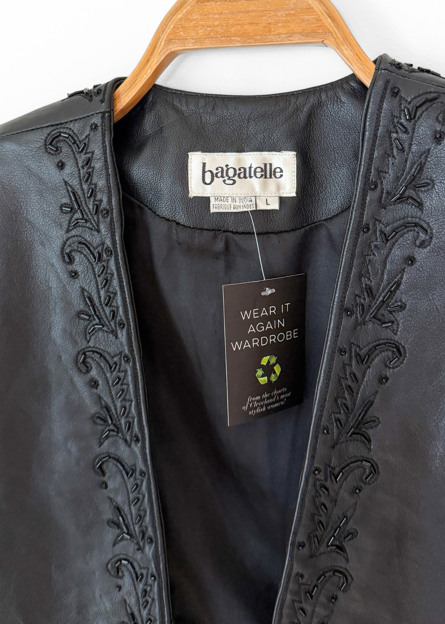 Vintage Bagatelle Leather Cropped Beaded Embroidered Bolero Jacket (L)