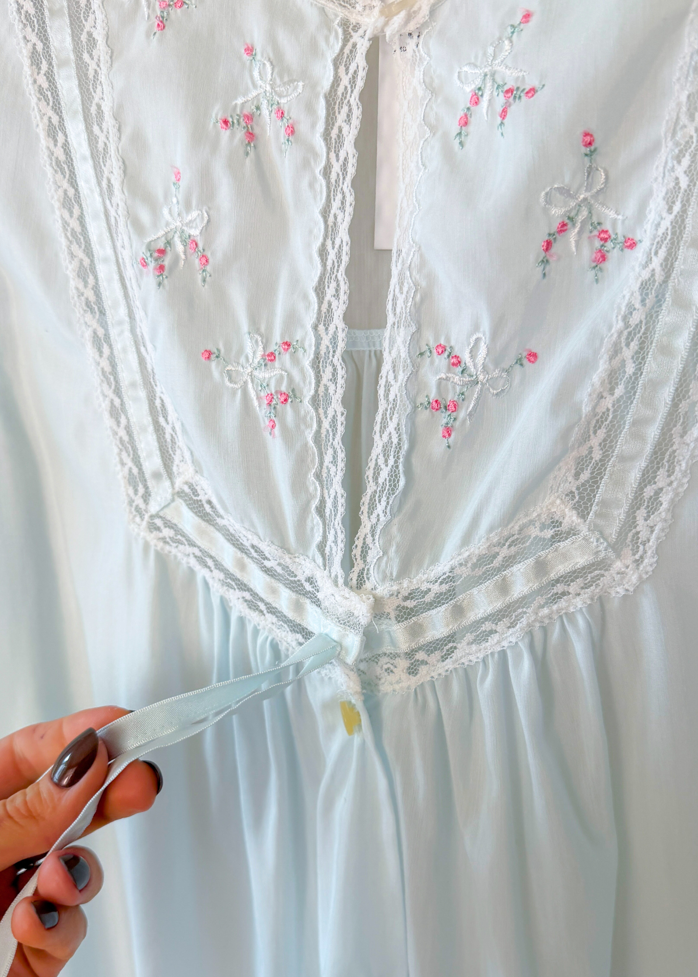Vintage 80s Babizon Light Blue Bow and Rosette Bed Jacket