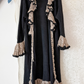 Vintage Lacy After Noon Black Tan Crochet Ruffle Duster Cardigan