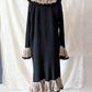 Vintage Lacy After Noon Black Tan Crochet Ruffle Duster Cardigan