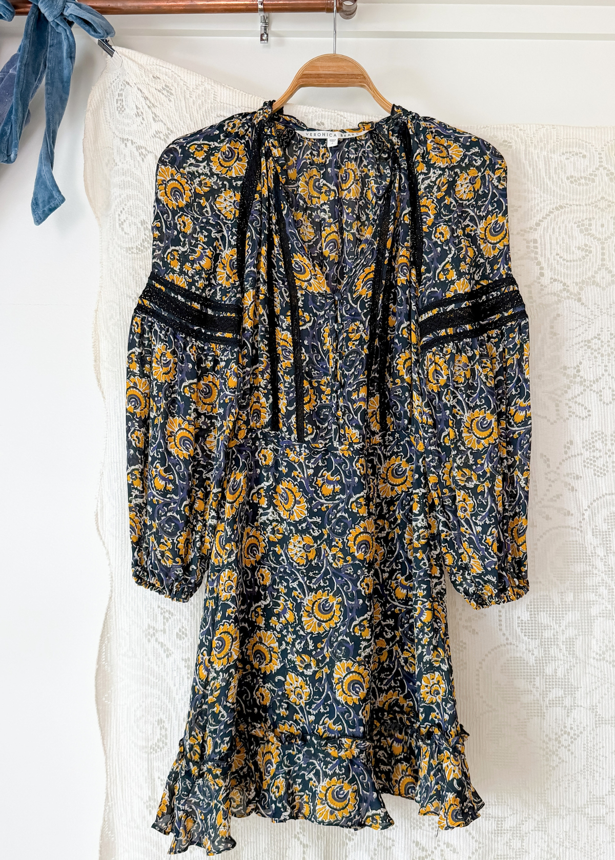 Veronica Beard Ida Floral Silk Yellow Blue Black Mini Dress