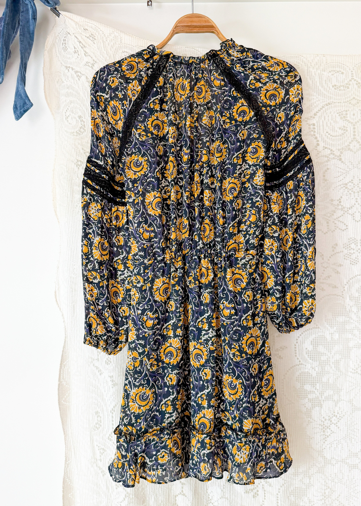 Veronica Beard Ida Floral Silk Yellow Blue Black Mini Dress