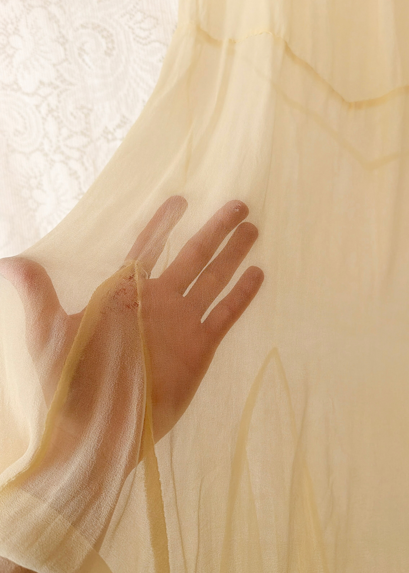 1930s Butter Yellow Silk Chiffon Bias Cut Dress