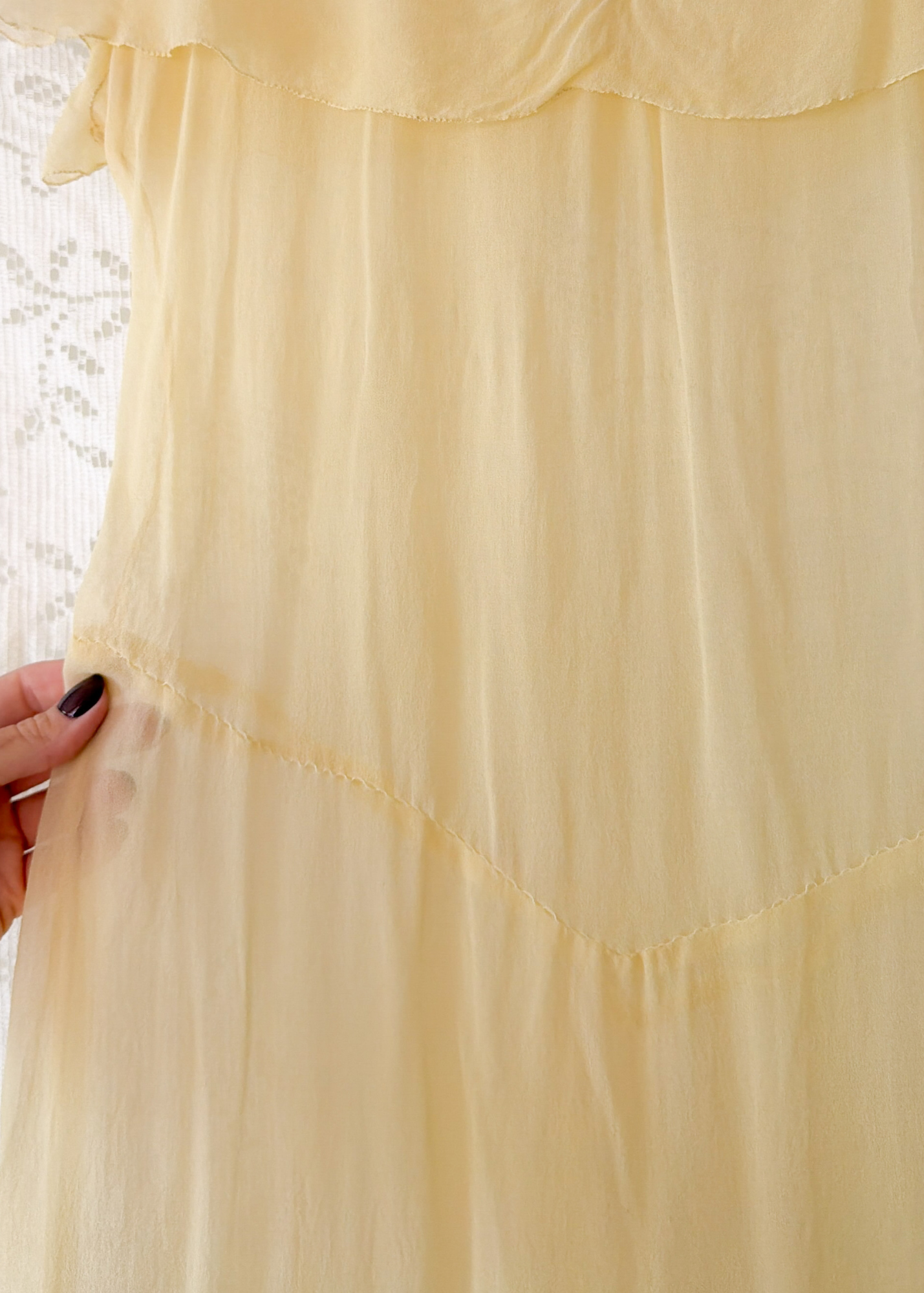 1930s Butter Yellow Silk Chiffon Bias Cut Dress