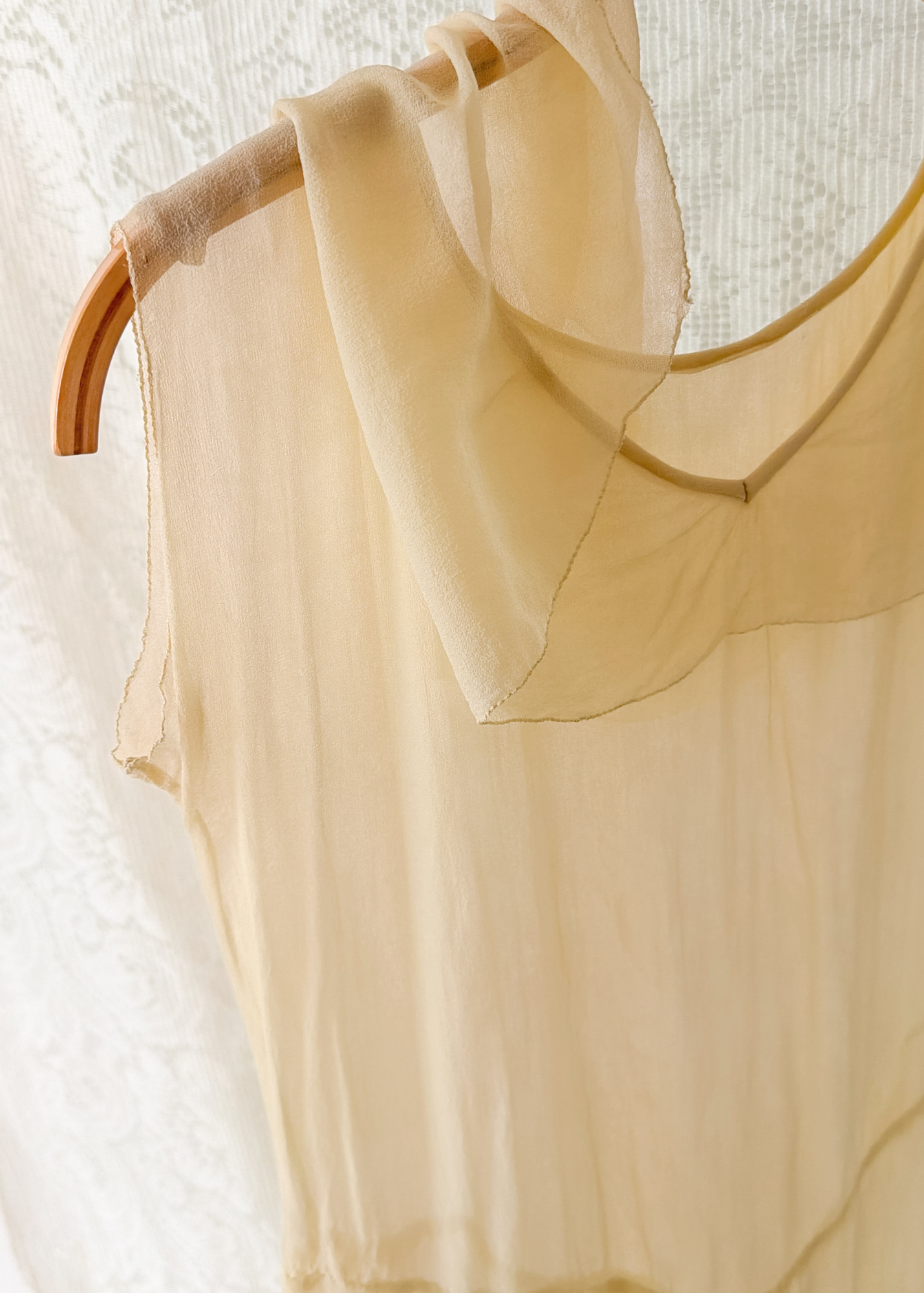 1930s Butter Yellow Silk Chiffon Bias Cut Dress