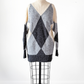 Vintage 90s Liz Sport White & Gray Argyle Cozy Knit Sweater (M)