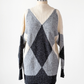 Vintage 90s Liz Sport White & Gray Argyle Cozy Knit Sweater (M)