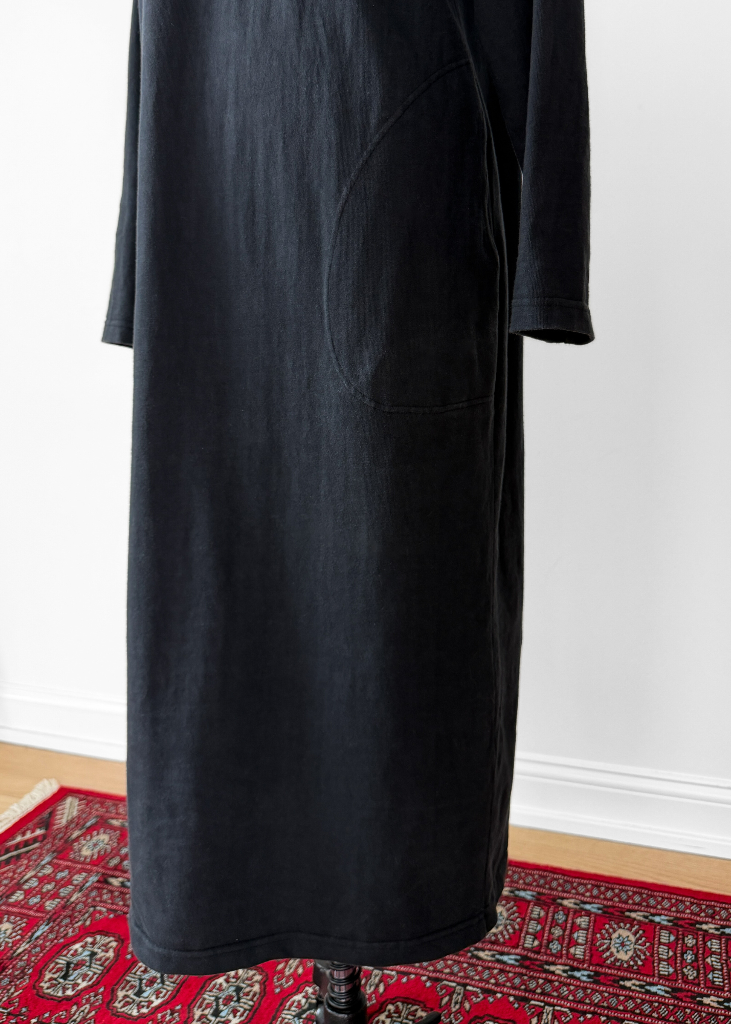 Vintage 80s Banana Republic 100% Cotton Knit Black Structured Shoulder Dress (L)