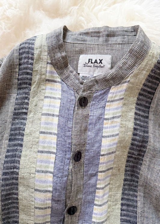 FLAX by Jeanne Engelhart Patchwork Panel Linen Button Down Top (P or 4/6)