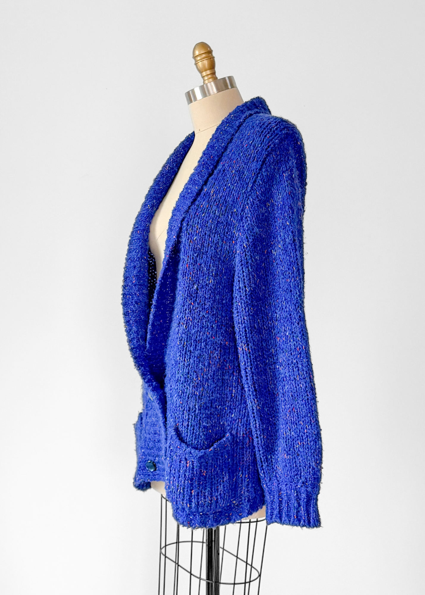 Vintage 90s Karen Scott Cobalt Blue Speckled Knit Cardigan (M)