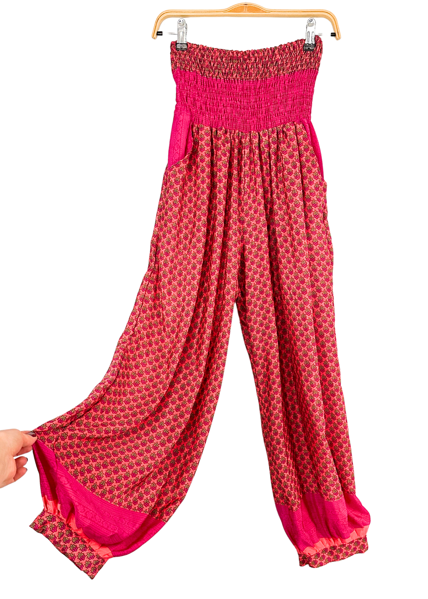 Handmade Pink & Peach Print Silky Pantaloon Lounge Pants (S/M/L)