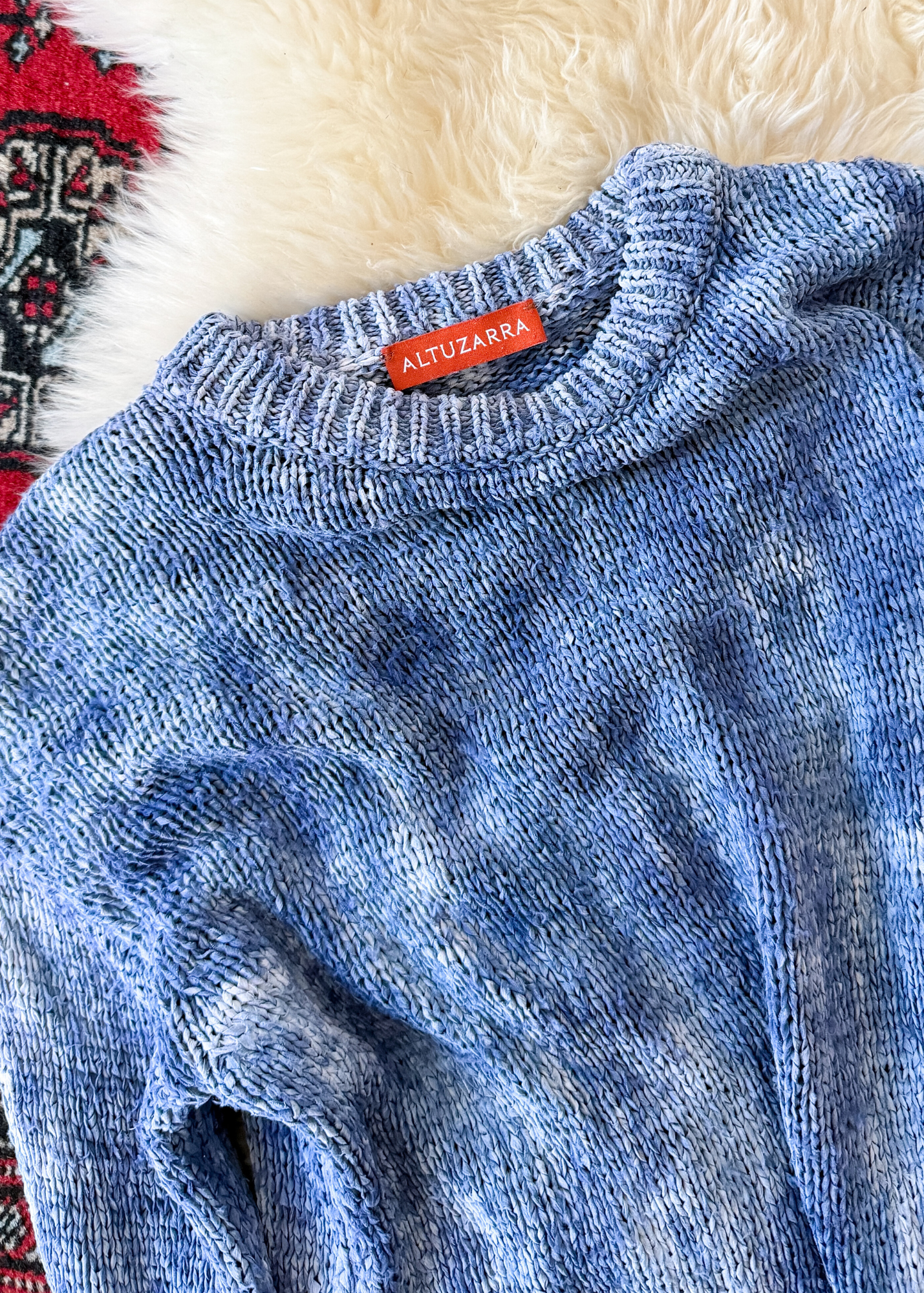 Altuzarra Blue Navy Hand Dyed 100% Silk Ribbon Knit Top (XS/S)