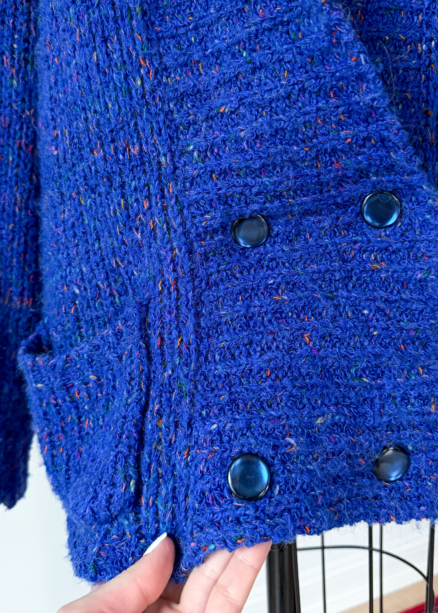 Vintage 90s Karen Scott Cobalt Blue Speckled Knit Cardigan (M)