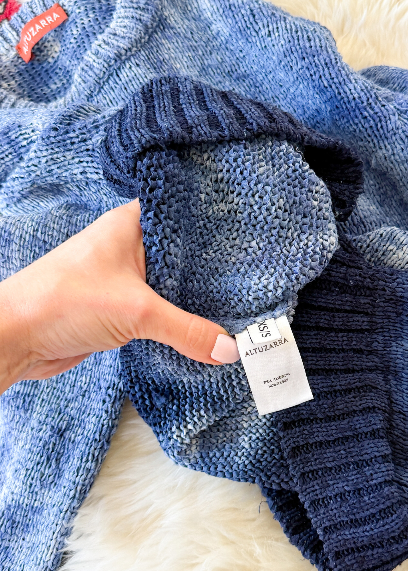 Altuzarra Blue Navy Hand Dyed 100% Silk Ribbon Knit Top (XS/S)