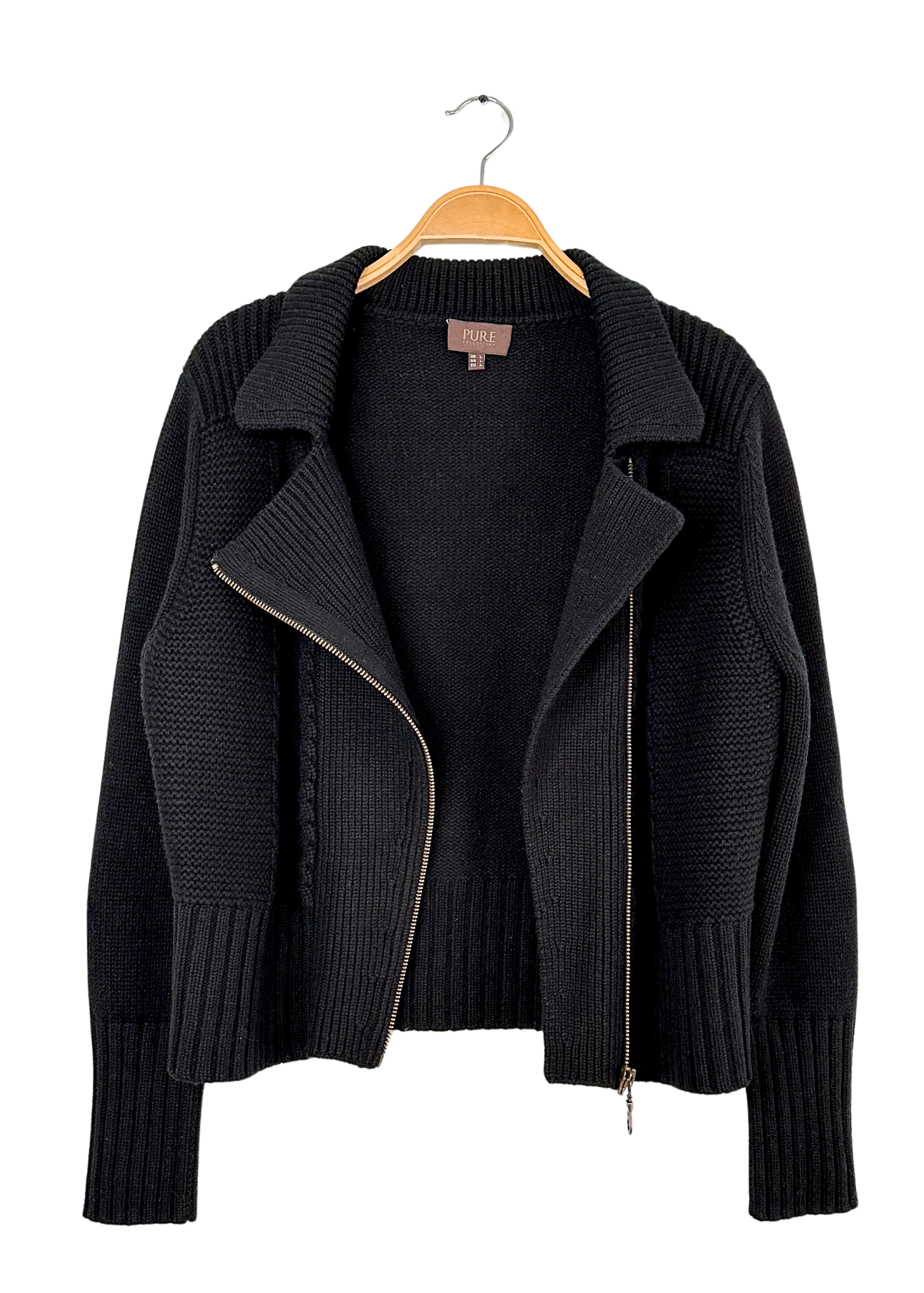 Pure Collection Black Cashmere & Lambswool Knit Zipped Cardigan Jacket (L)