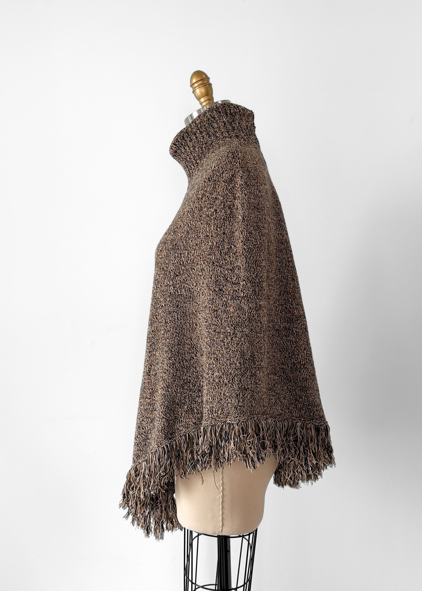 Pria Brown & Black Marled 100% Cotton Fringe Knit Poncho
