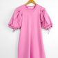 Marie Oliver Petal Pink Shane Dress French Terry Cotton Poplin Puff Sleeve (L)