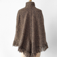 Pria Brown & Black Marled 100% Cotton Fringe Knit Poncho