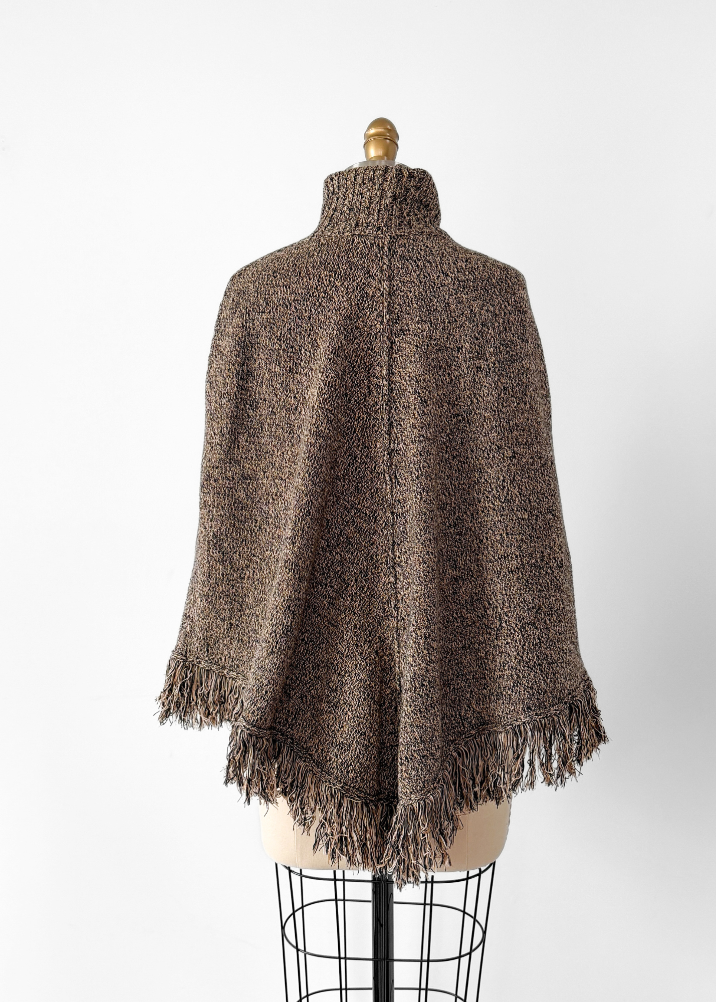 Pria Brown & Black Marled 100% Cotton Fringe Knit Poncho