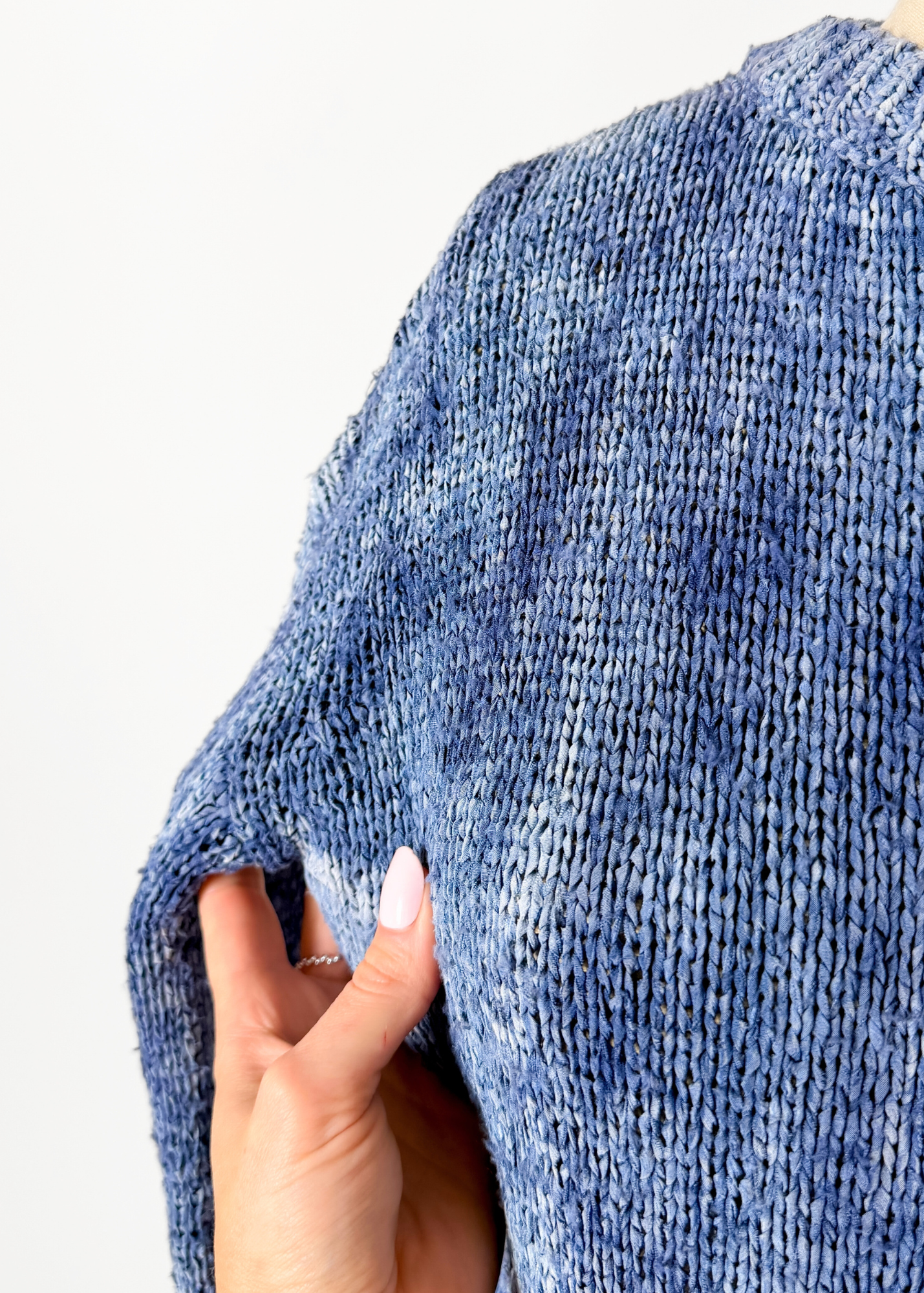 Altuzarra Blue Navy Hand Dyed 100% Silk Ribbon Knit Top (XS/S)