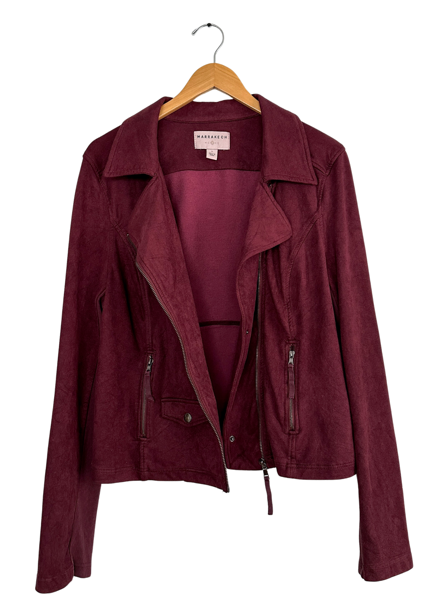 Anthropologie Marrakech Maroon "Suede" Moto Jacket (L)