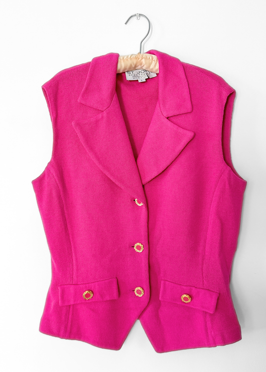 Vintage 90s St. John Pink Gold Button  Knit Vest Top (L)