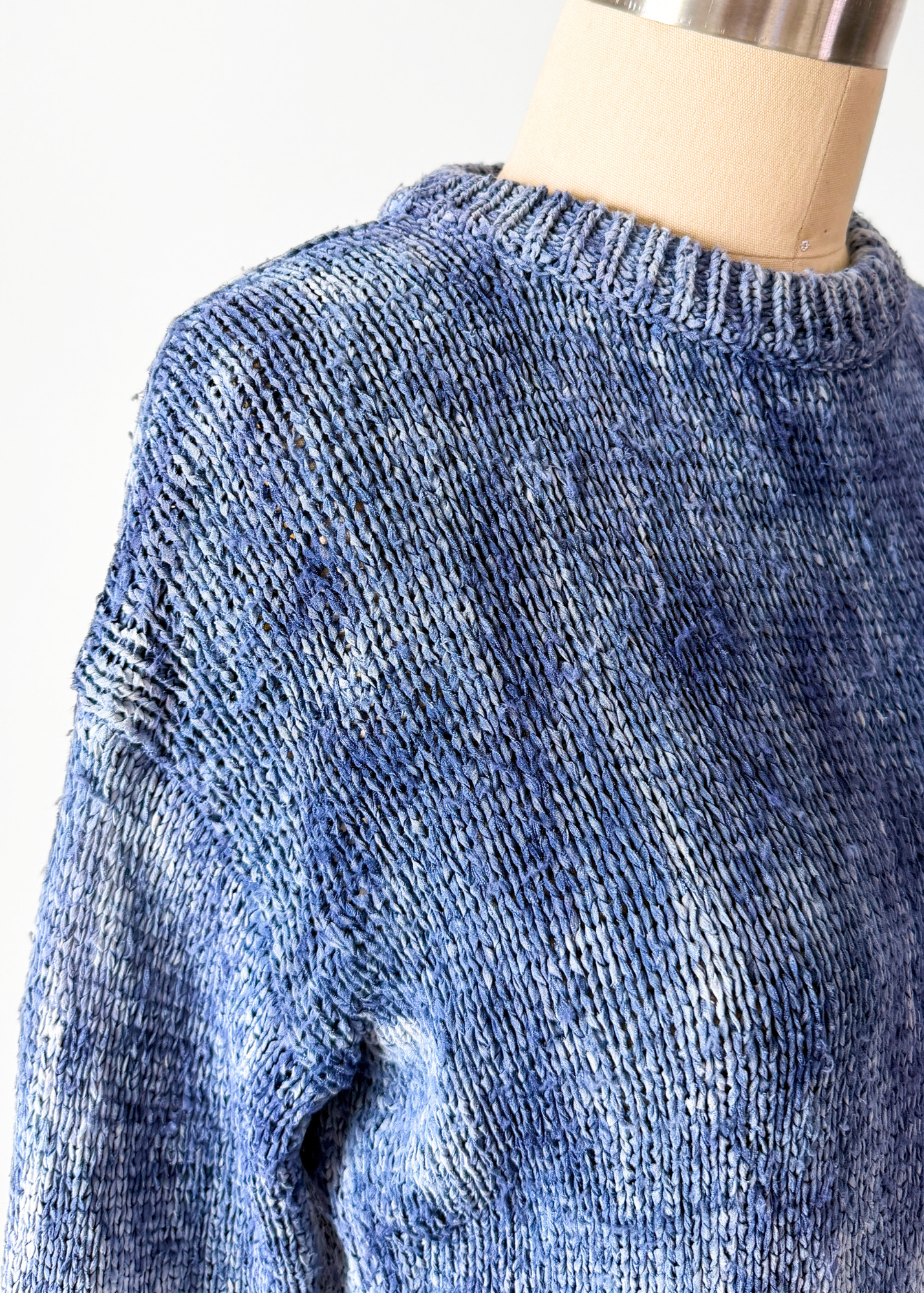 Altuzarra Blue Navy Hand Dyed 100% Silk Ribbon Knit Top (XS/S)