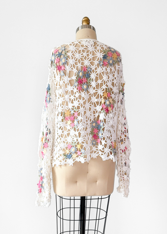 Vintage 00s Susan Bristol Floral Crochet Cardigan (XL)