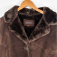 Vintage Guess Chocolate Brown Suede Leather Faux Fur Winter Coat (L)