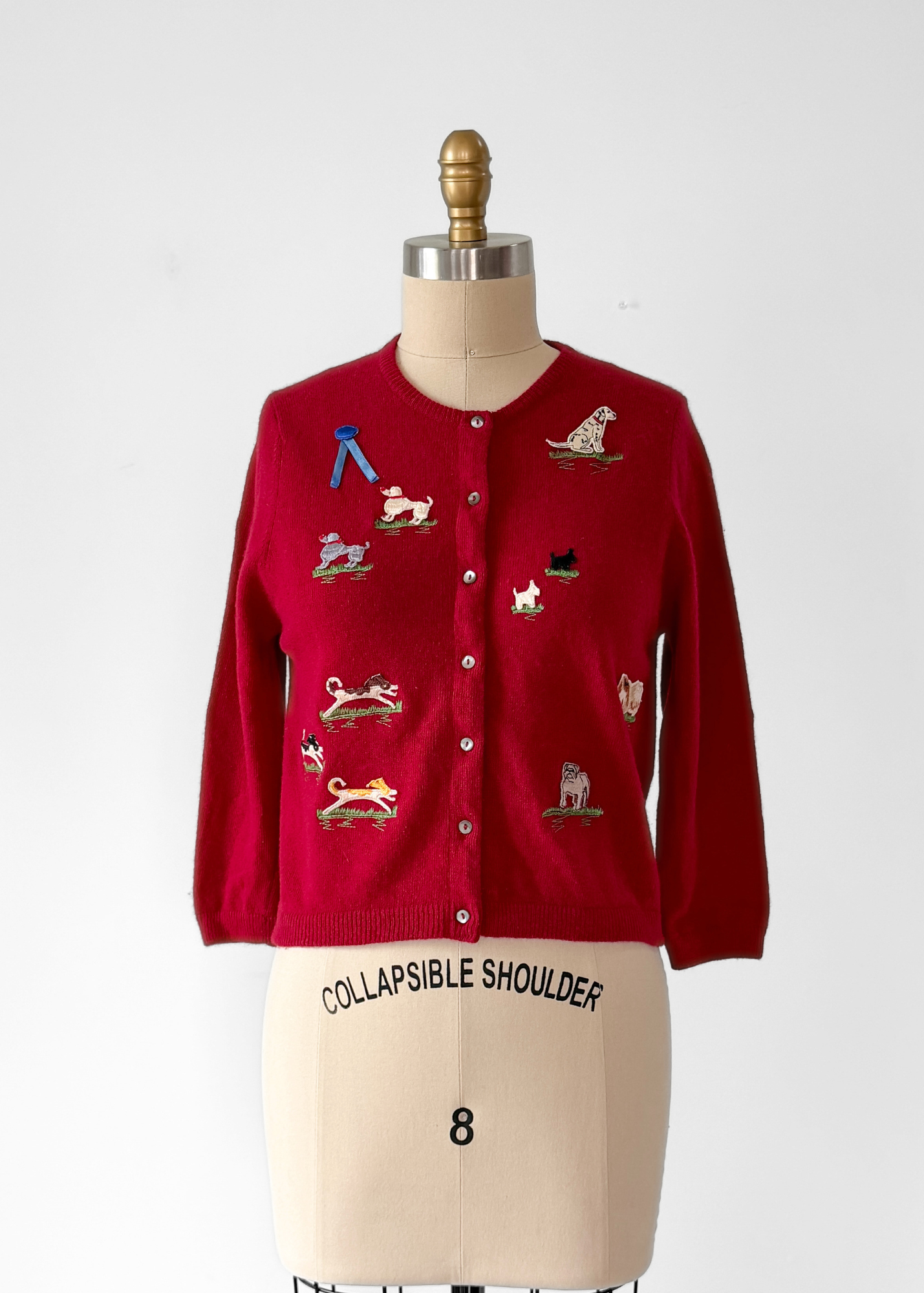 Rare Vintage 2000 Anthropologie Dark Red Lambswool Cashmere Dog Show Cardigan