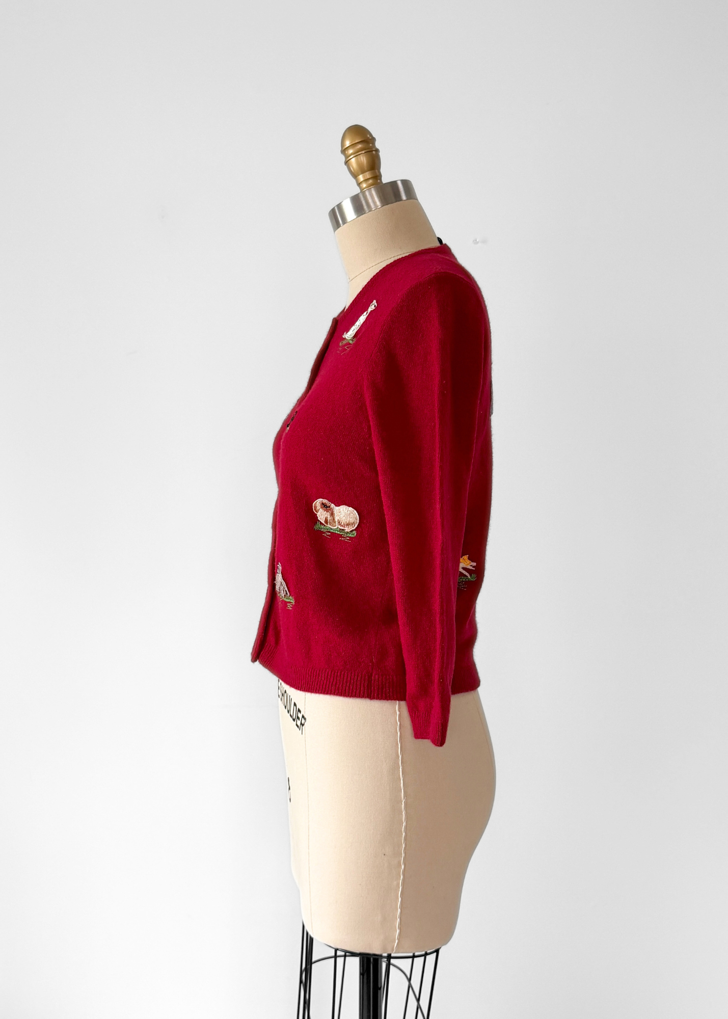 Rare Vintage 2000 Anthropologie Dark Red Lambswool Cashmere Dog Show Cardigan