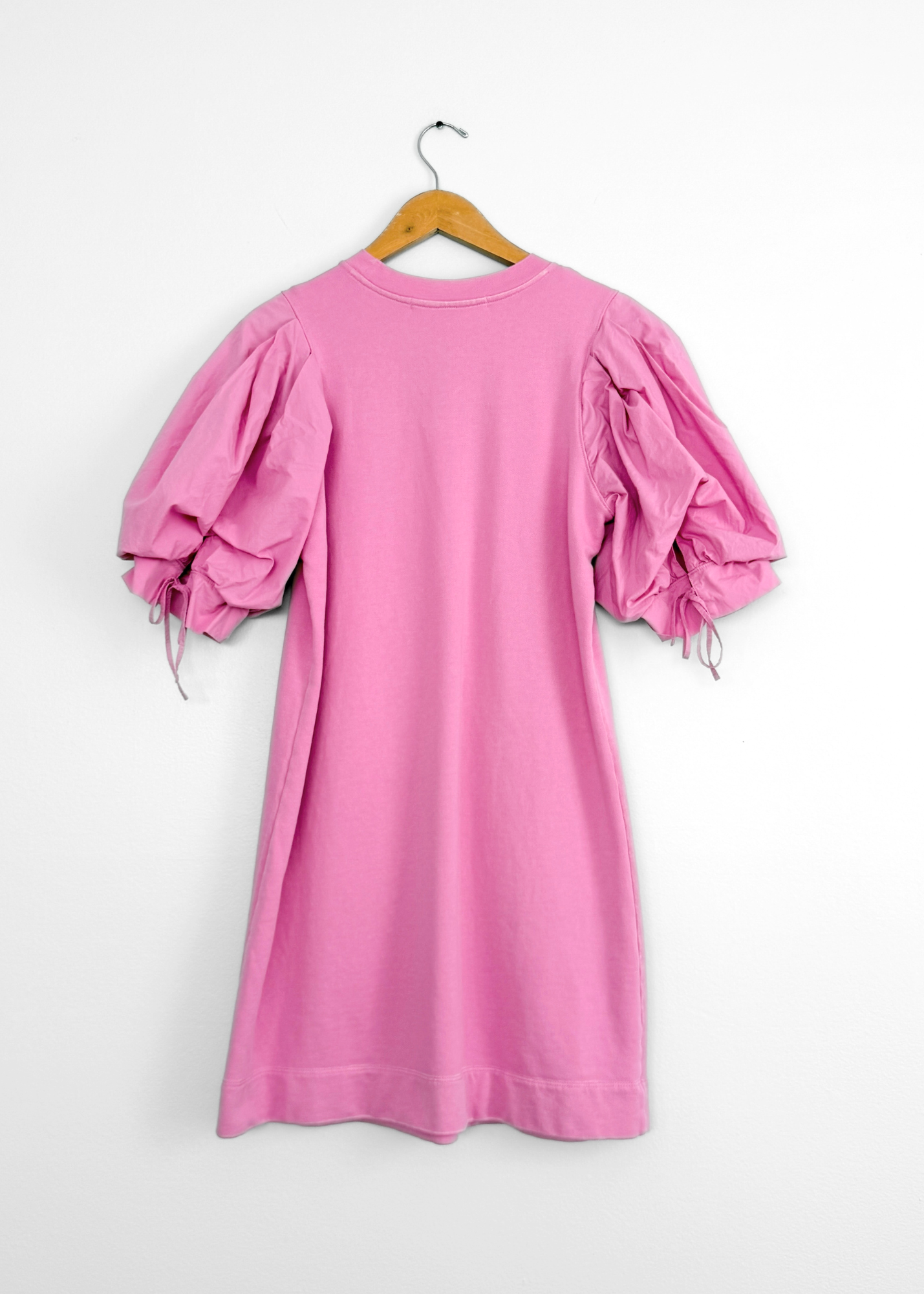 Marie Oliver Petal Pink Shane Dress French Terry Cotton Poplin Puff Sleeve (L)