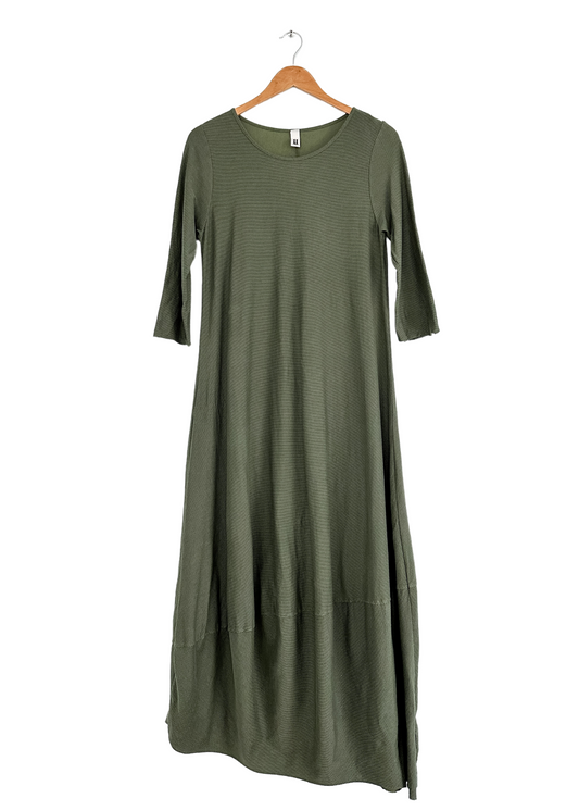 Wendy Trendy Olive Green Cotton Micro Stripe Maxi Dress (M)