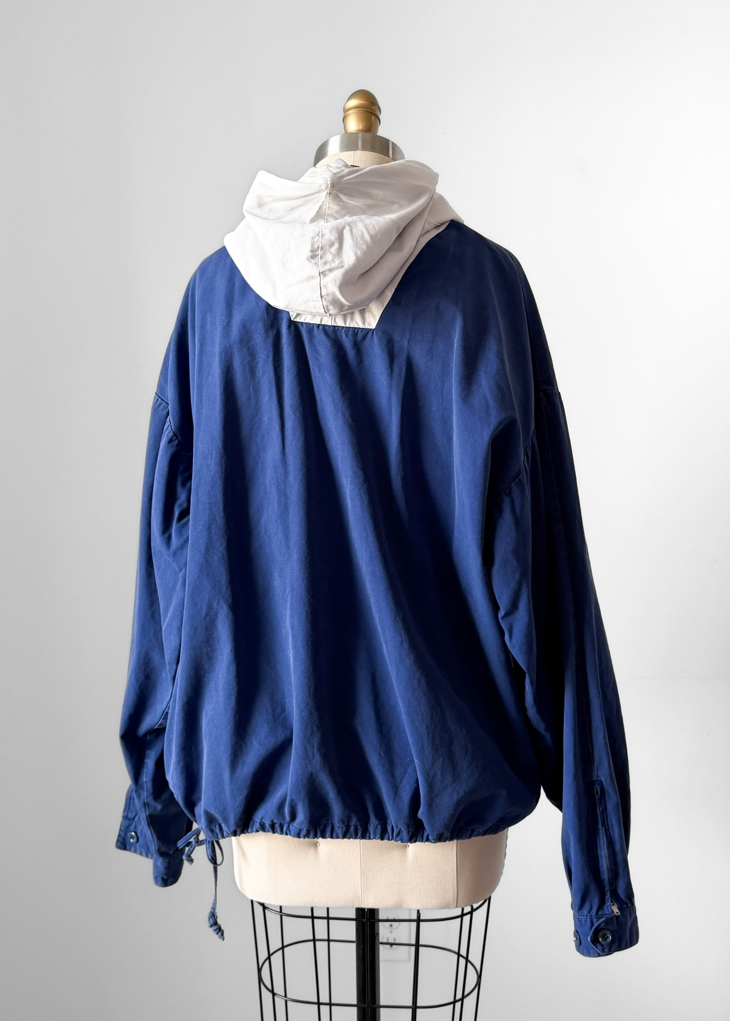 Vintage 90s J.Crew Navy White Two-Tone Anorak Windbreaker Prep Jacket (L)