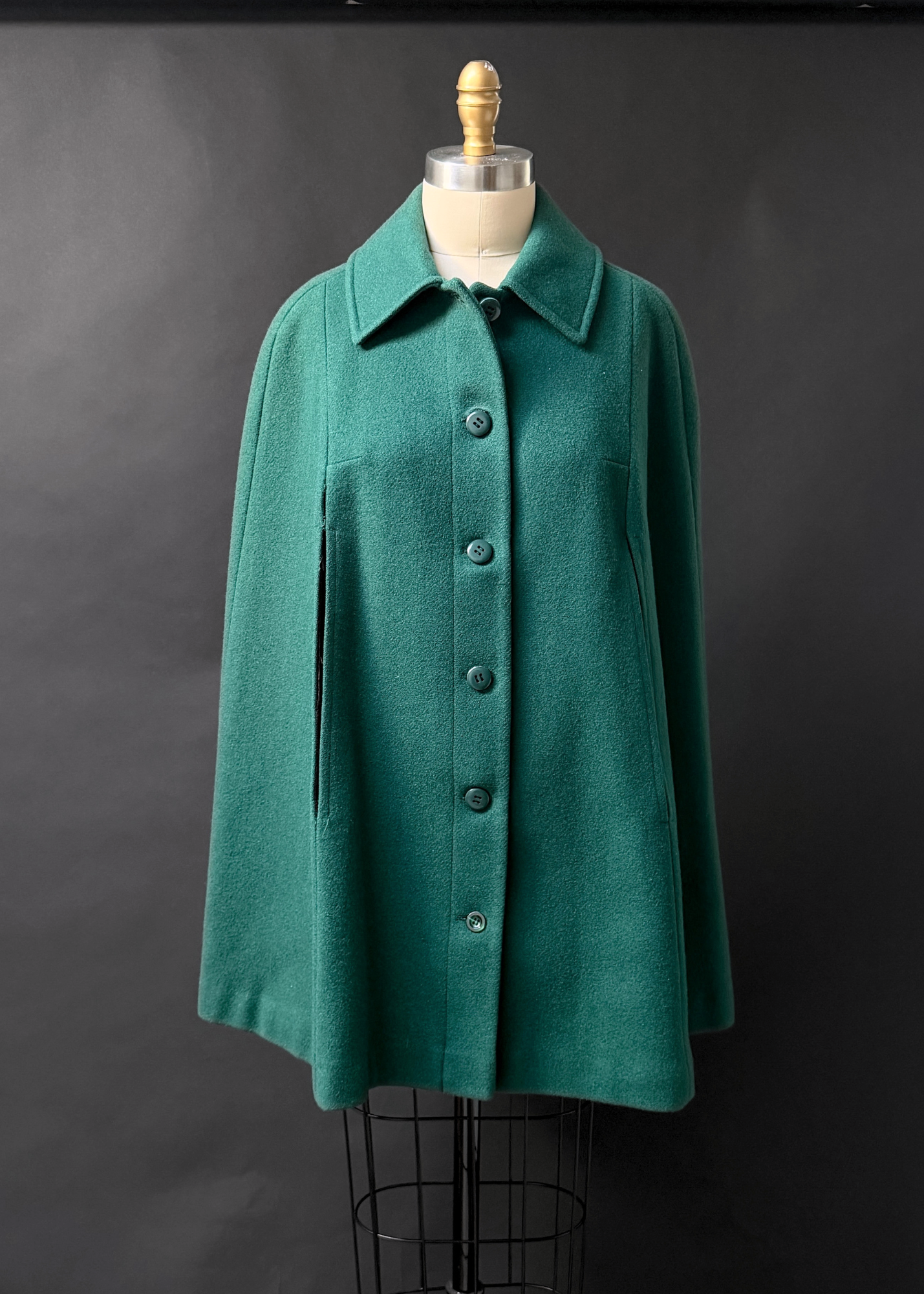 Vintage 60s Young Pendleton Dark Green Wool Cape Coat | Pure Virgin Wool Mod Cape