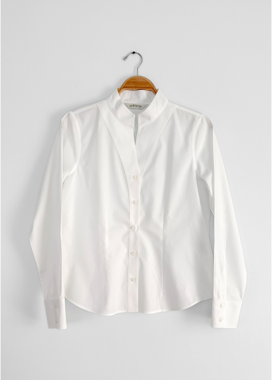 Orvis Women's White Cotton Tailored Mandarin Collar Button Down (6)