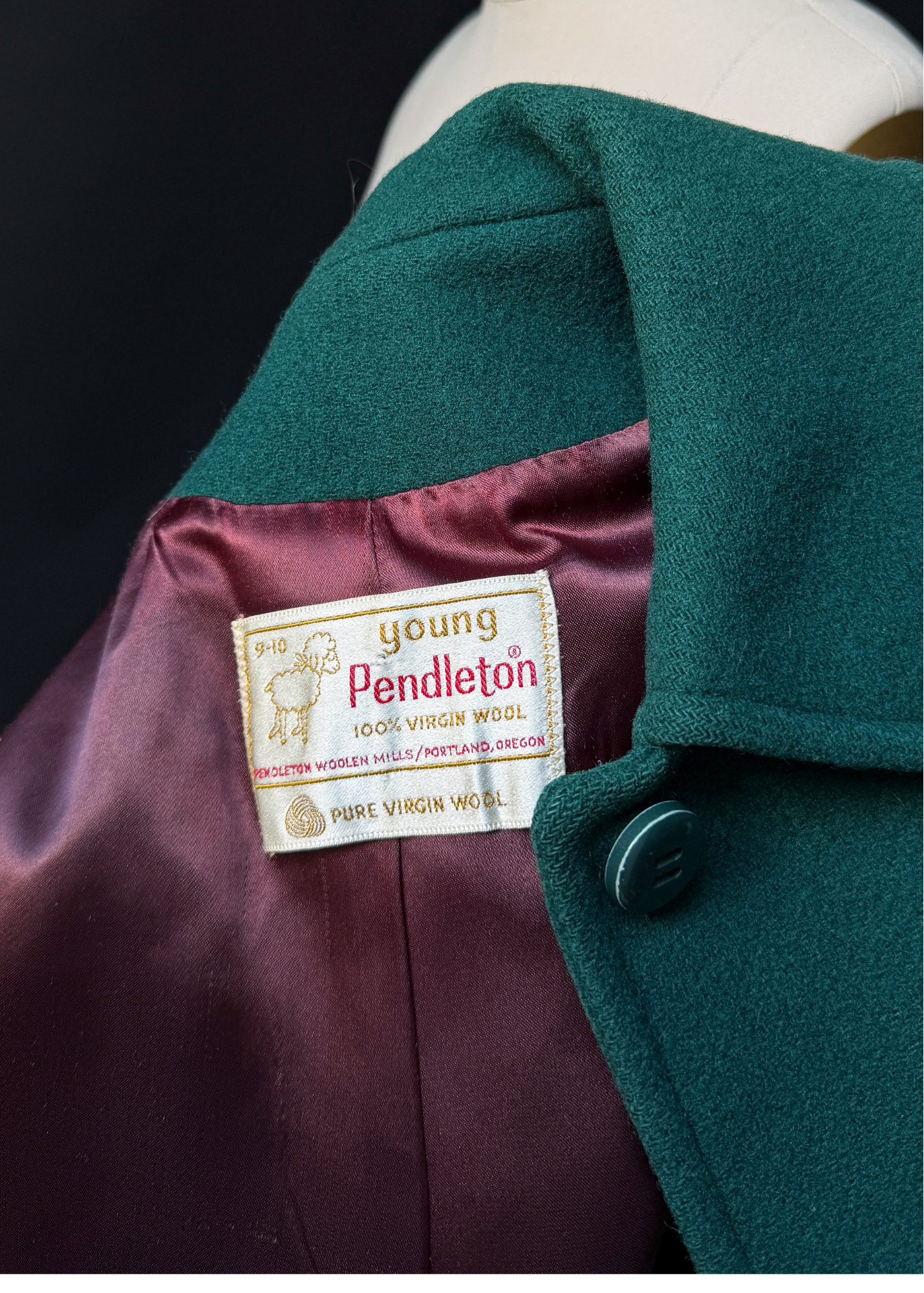 Vintage 60s Young Pendleton Dark Green Wool Cape Coat | Pure Virgin Wool Mod Cape