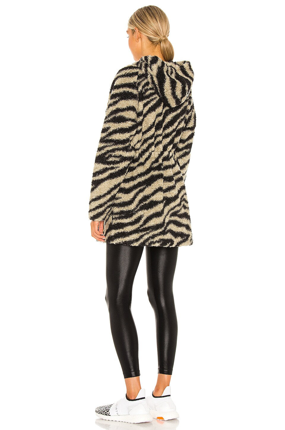 Varley Whitfield Faux Fur Hooded Jacket in Gravity Zebra (M)