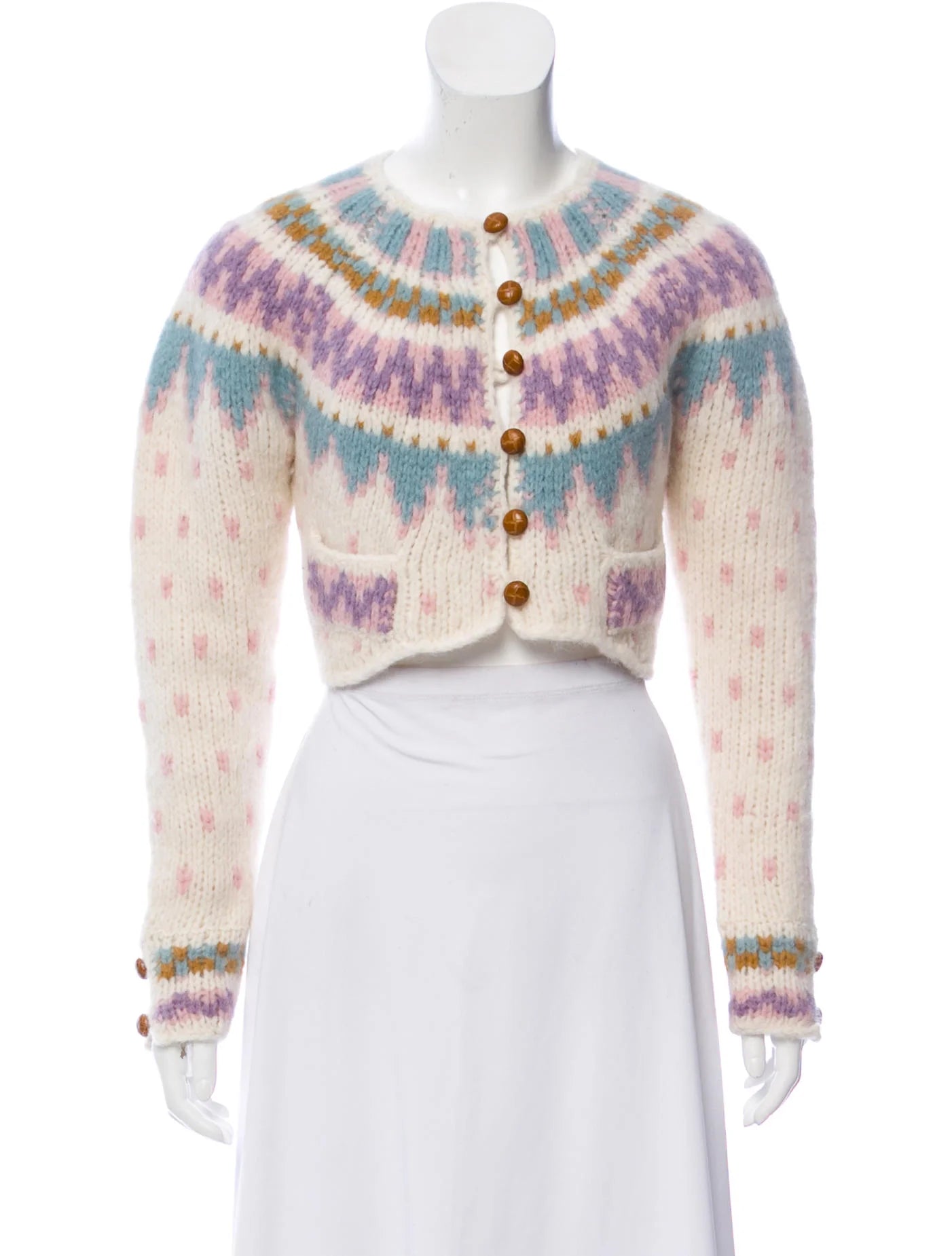 Loveshackfancy Fair Isle Cream Alpaca Cropped Button Down Cardigan (S)