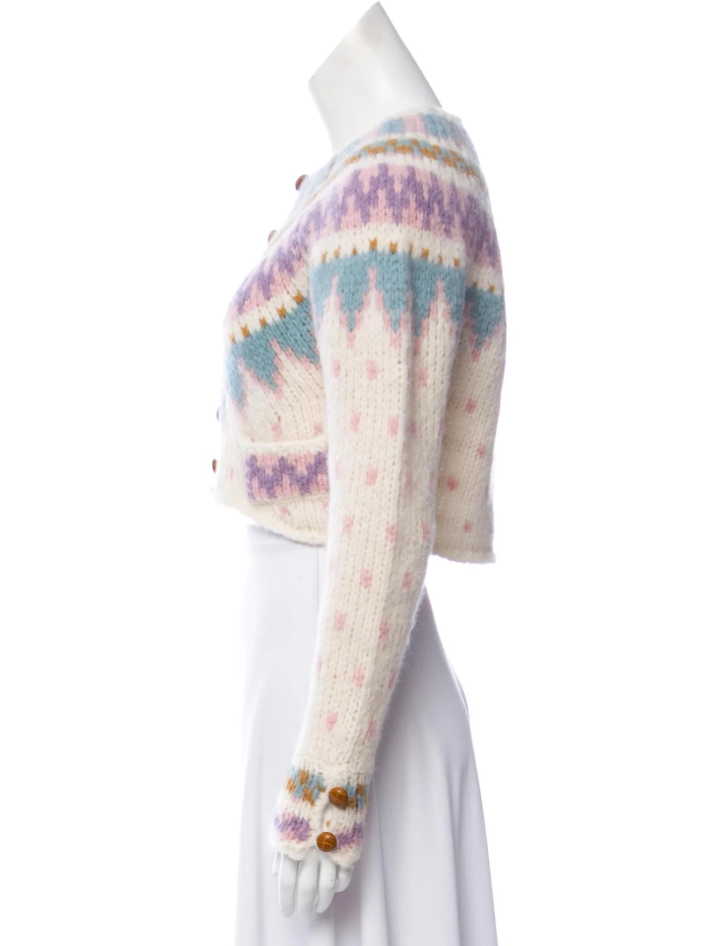Loveshackfancy Fair Isle Cream Alpaca Cropped Button Down Cardigan (S)