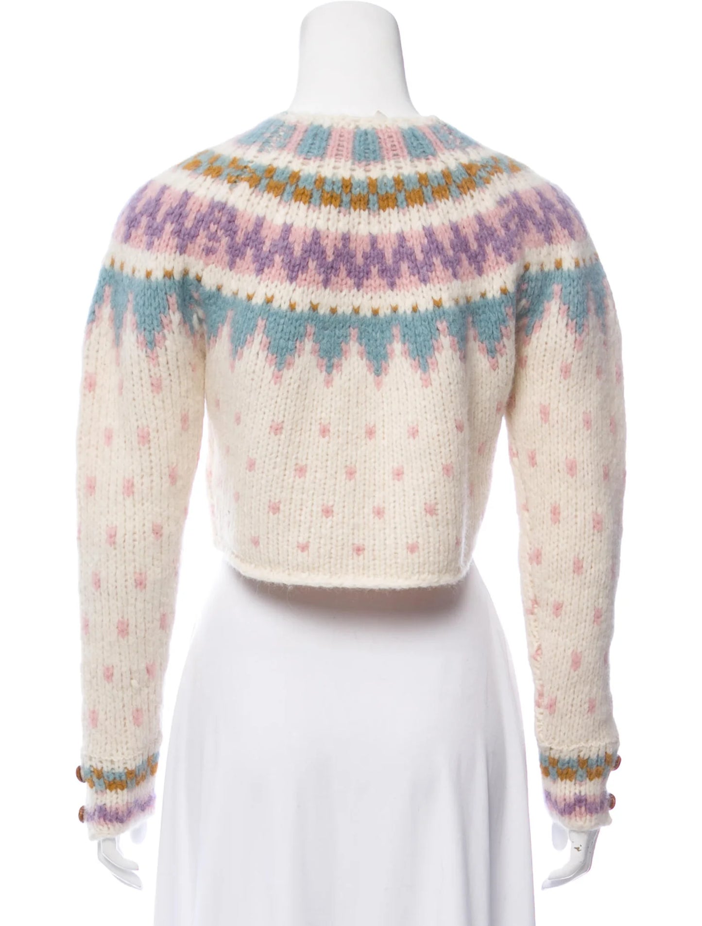 Loveshackfancy Fair Isle Cream Alpaca Cropped Button Down Cardigan (S)